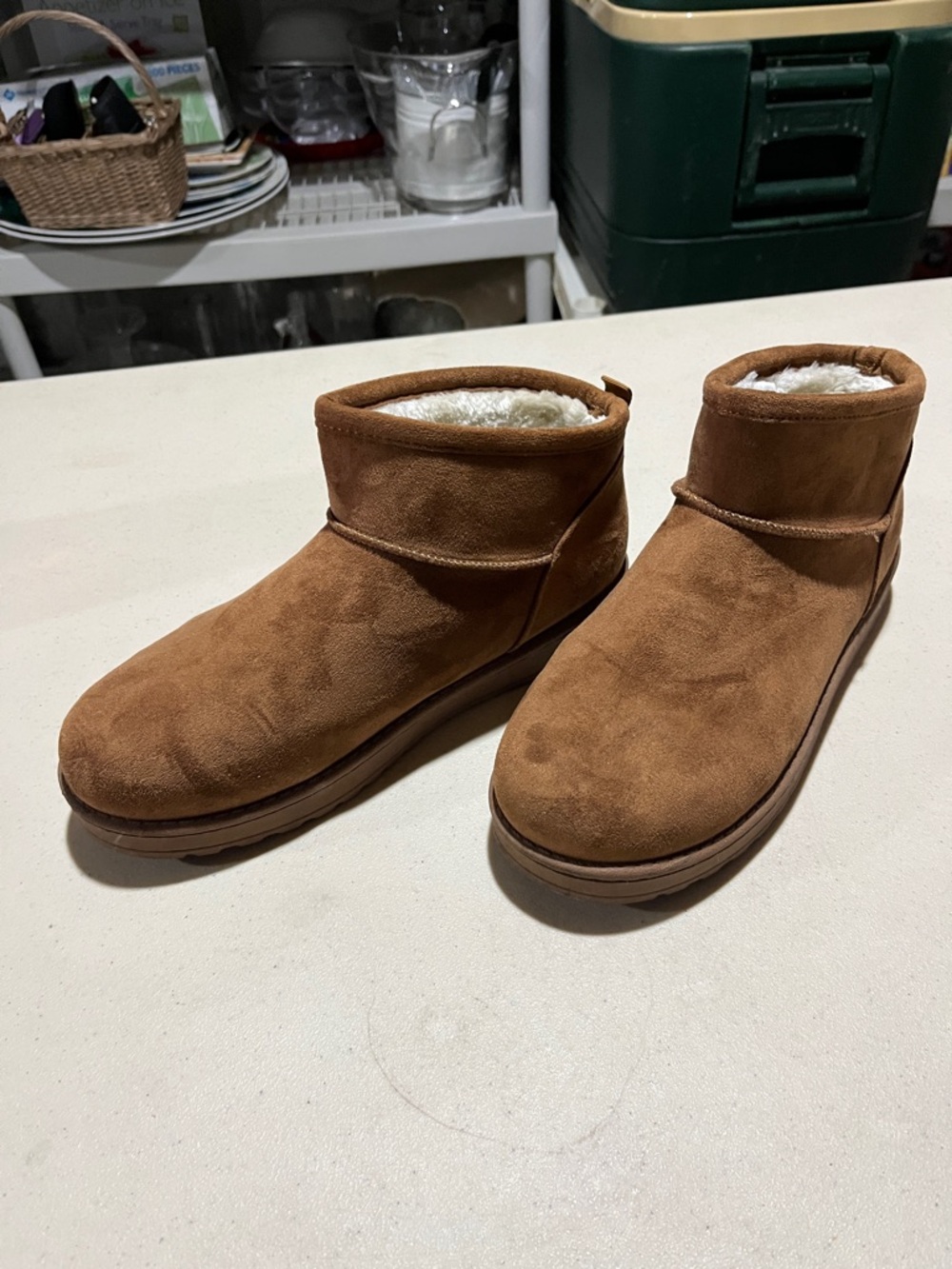 SO Brown Suede Faux-Fur Lined Slip-On Booties